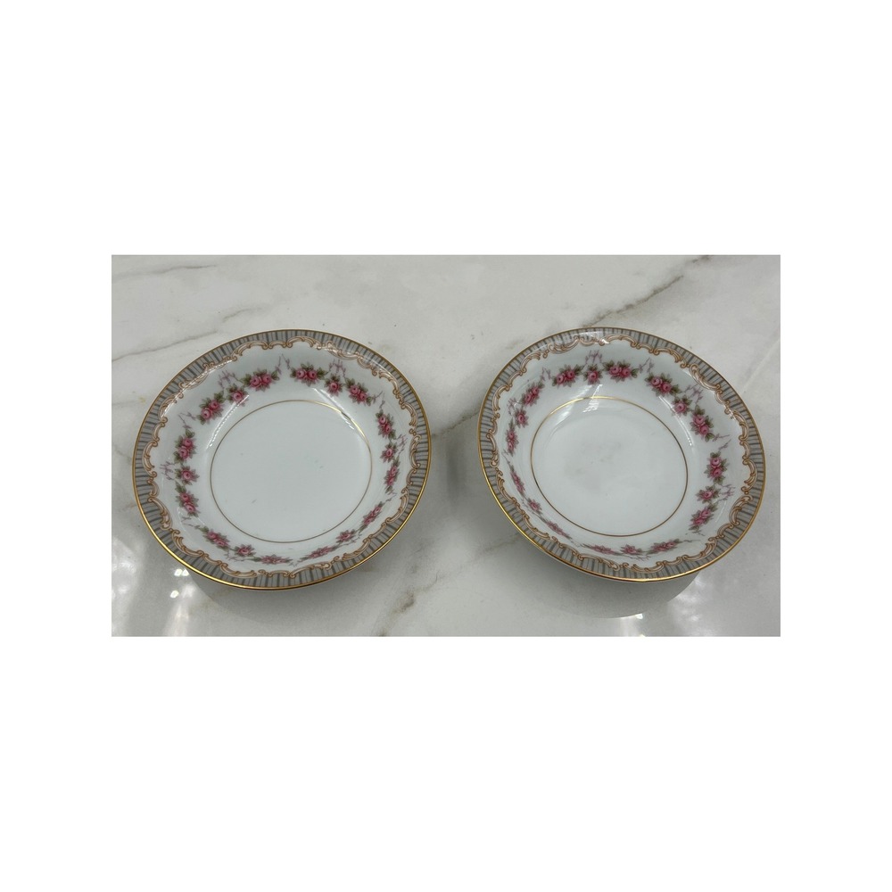 Noritake China Ridgewood 5201 Fruit Dessert Bowls Set of 2 Pink Roses Gold Trim